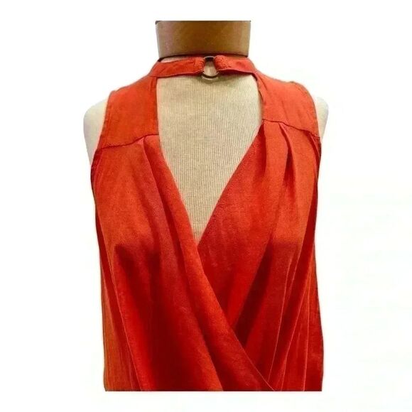 Free People Orange/Red Women's Size Medium Choker Faux-Wrap Blouse - Picture 6 of 6